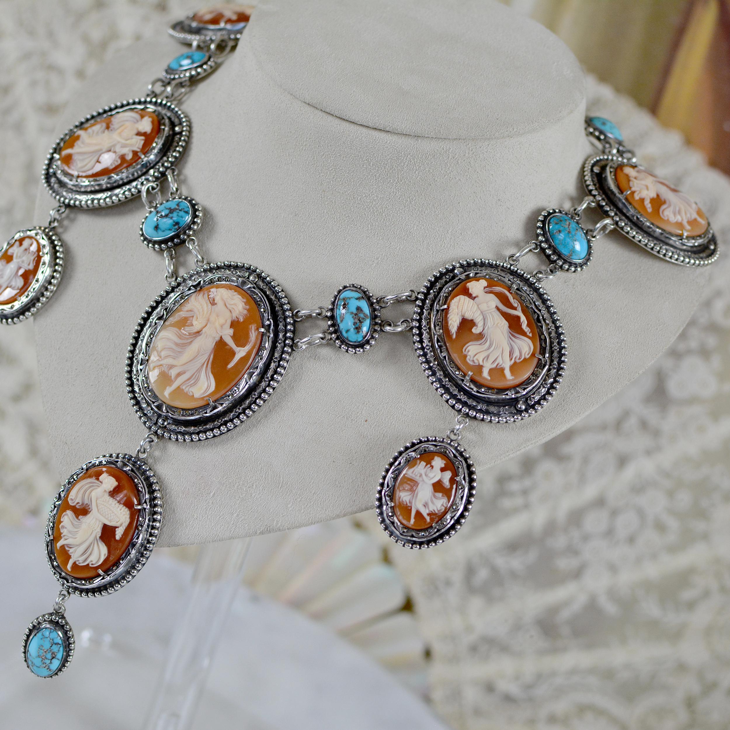 Jill Garber 19th. C. Terpsichore Cameo Suite Necklace with Persian Turquoise  For Sale 2