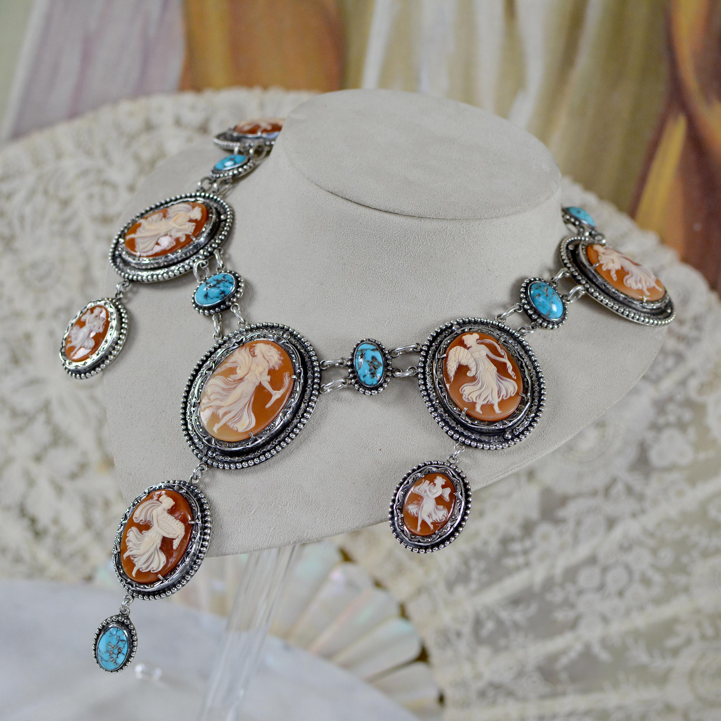 Jill Garber 19th. C. Terpsichore Cameo Suite Necklace with Persian Turquoise  For Sale 3