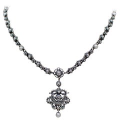 Jill Garber Baroque Figural Angel Drop Necklace in Sterling Silver with Pearls