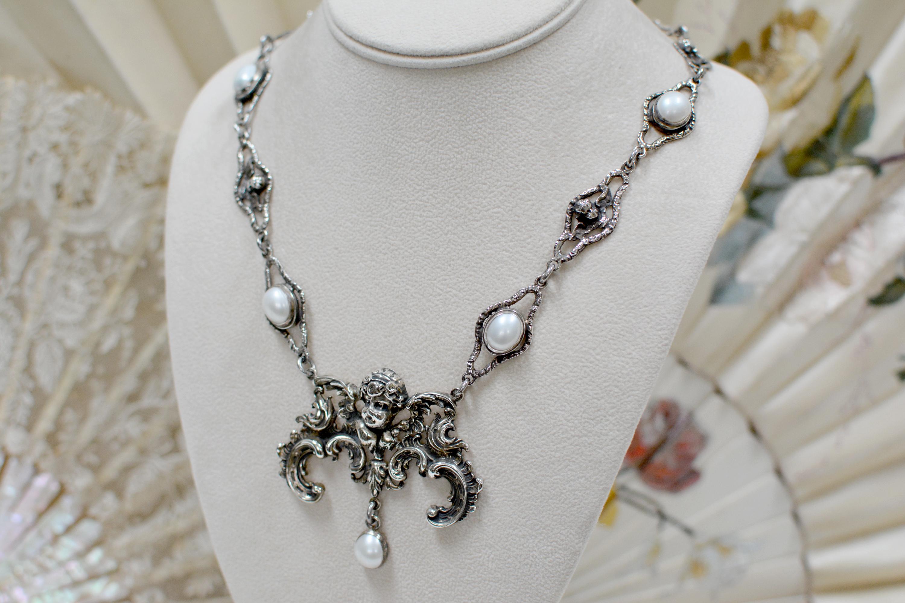Jill Garber Necklace with Baroque Angel and Freshwater Pearls In New Condition In Saginaw, MI
