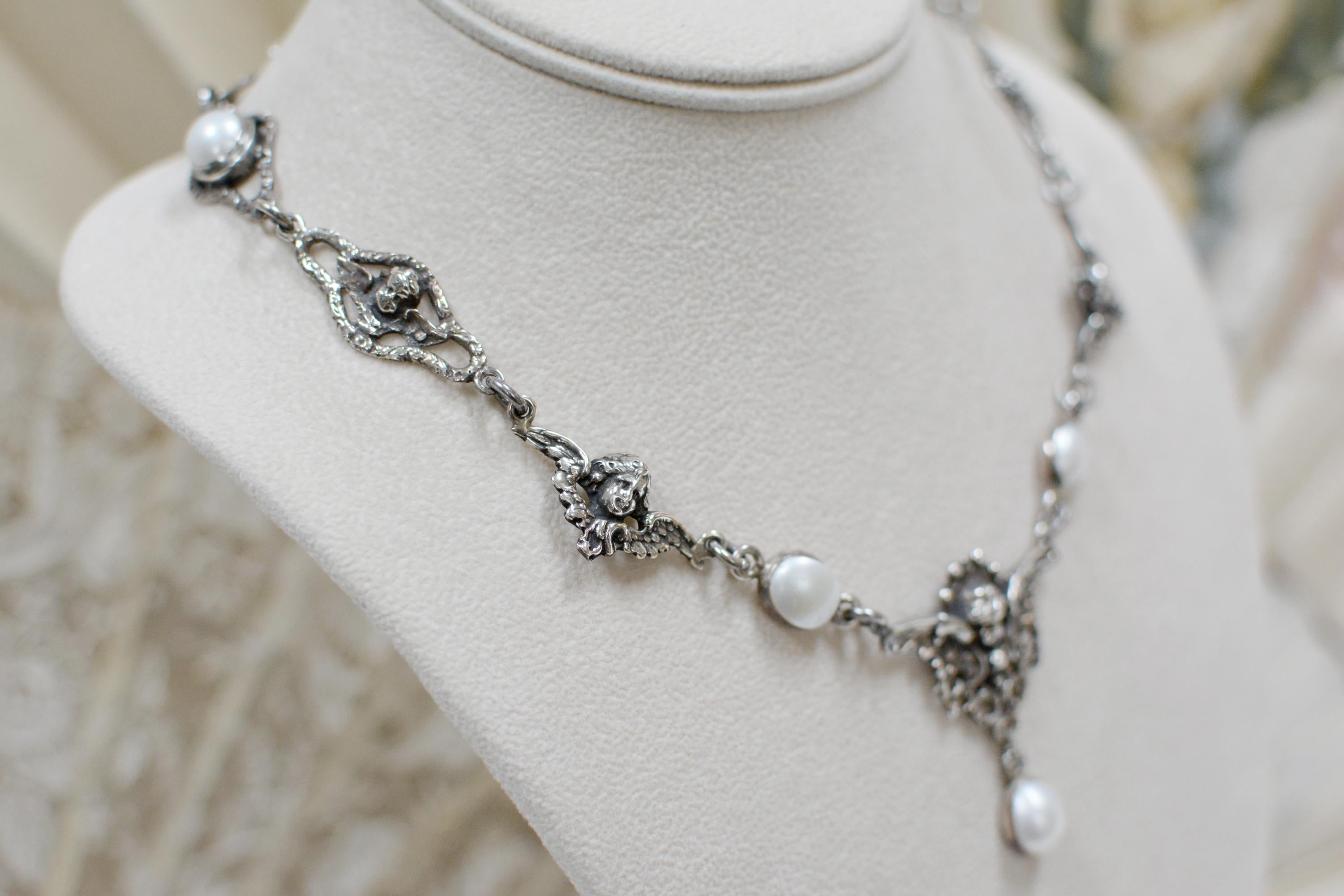 Jill Garber Collection Drop Necklace with Figural Angels and Freshwater Pearls 4