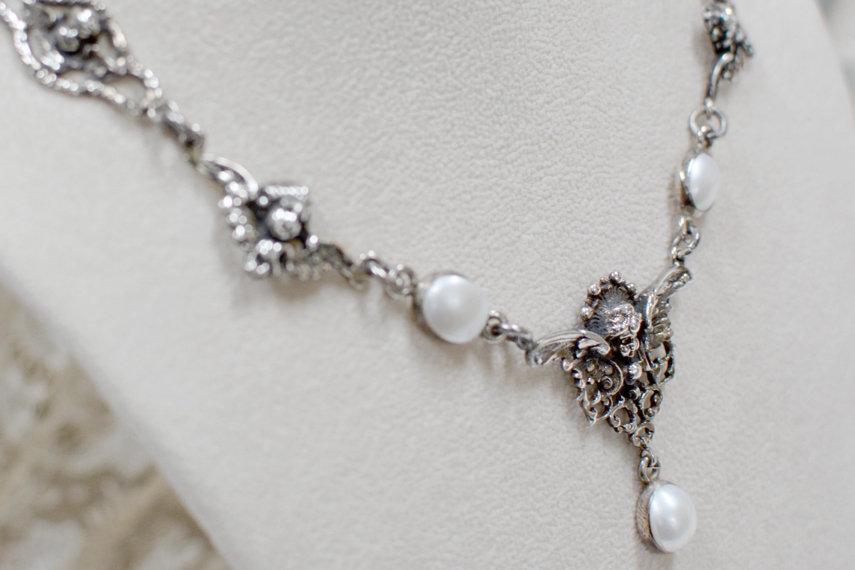 Jill Garber Collection Drop Necklace with Figural Angels and Freshwater Pearls 5