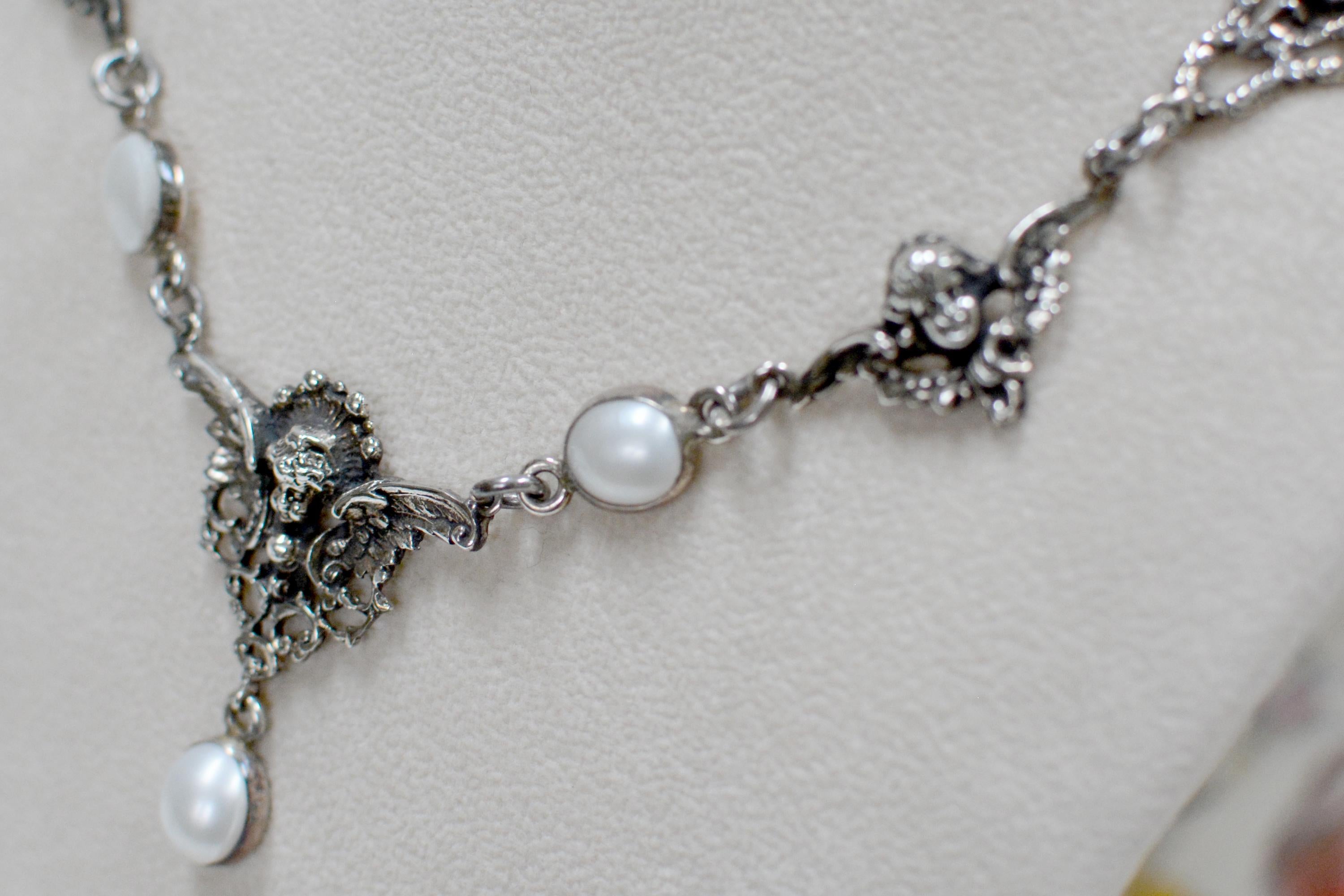 Jill Garber Collection Drop Necklace with Figural Angels and Freshwater Pearls 2
