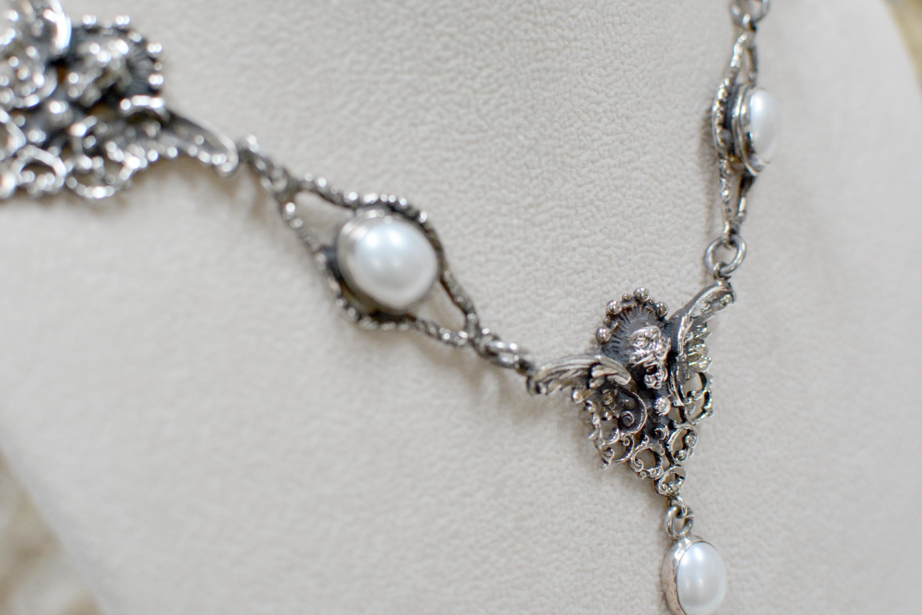 Jill Garber Collection Drop Necklace with Freshwater Pearls and Figural Angels 2