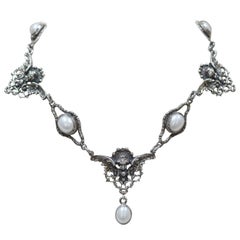 Jill Garber Collection Drop Necklace with Freshwater Pearls and Figural Angels