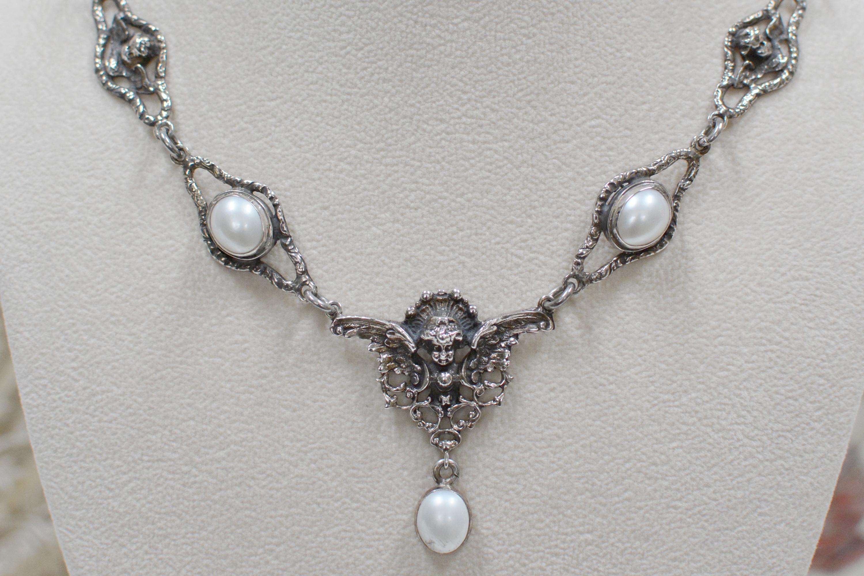 Baroque Jill Garber Collection Figural Angel’s Drop Necklace with Freshwater Pearls