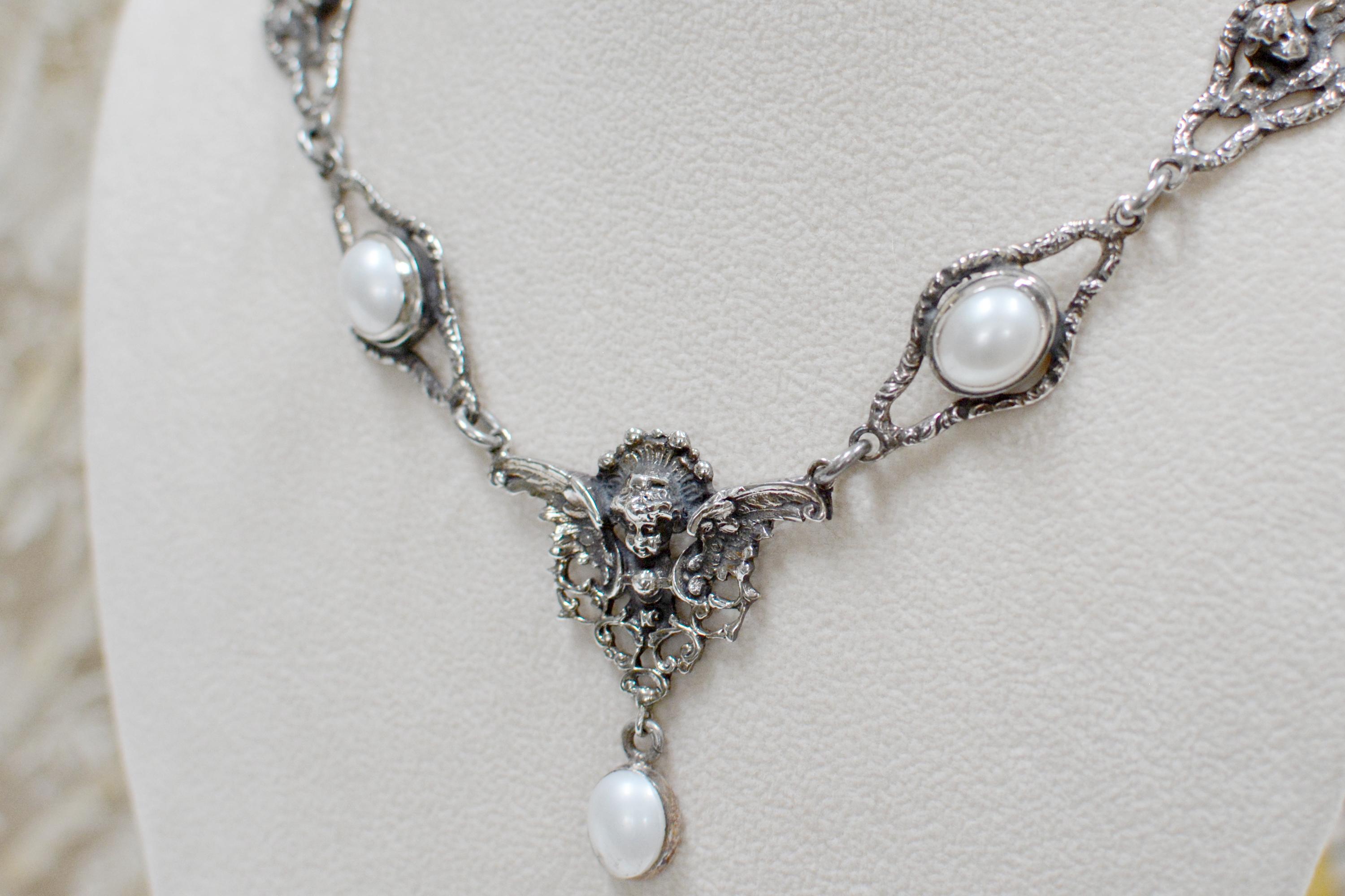 Oval Cut Jill Garber Collection Figural Angel’s Drop Necklace with Freshwater Pearls