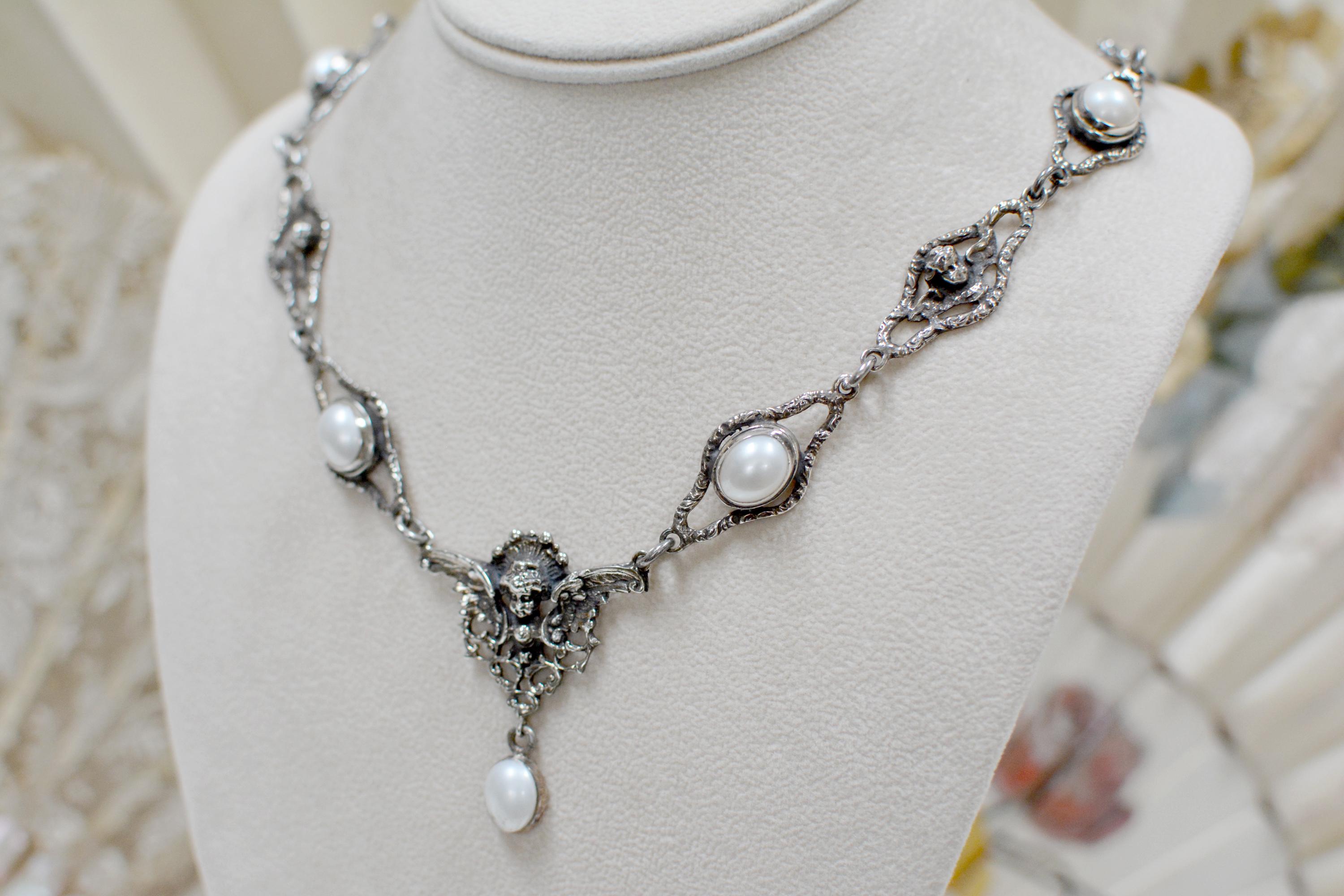 Jill Garber Collection Figural Angel’s Drop Necklace with Freshwater Pearls In New Condition In Saginaw, MI