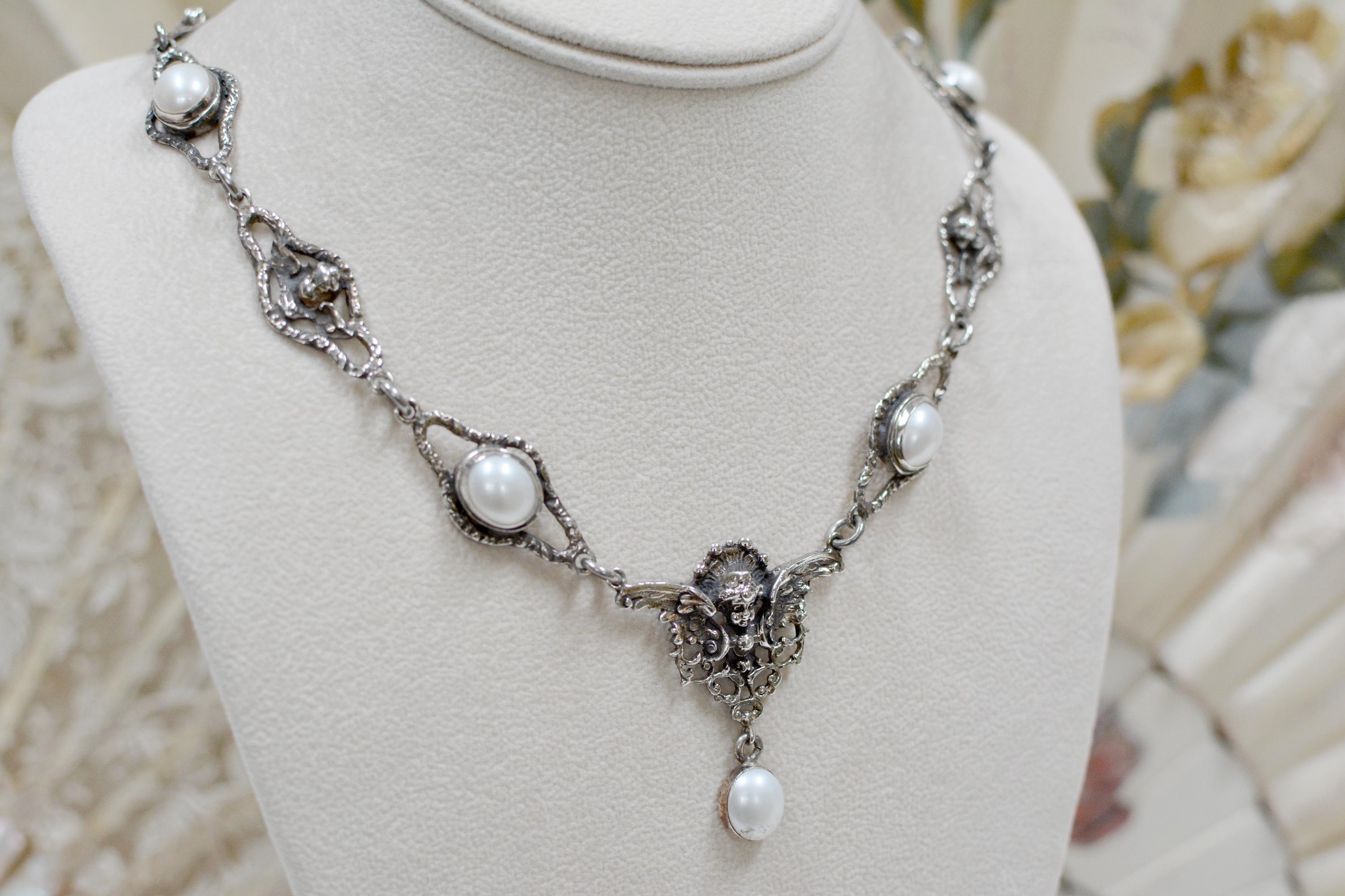 Women's or Men's Jill Garber Collection Figural Angel’s Drop Necklace with Freshwater Pearls