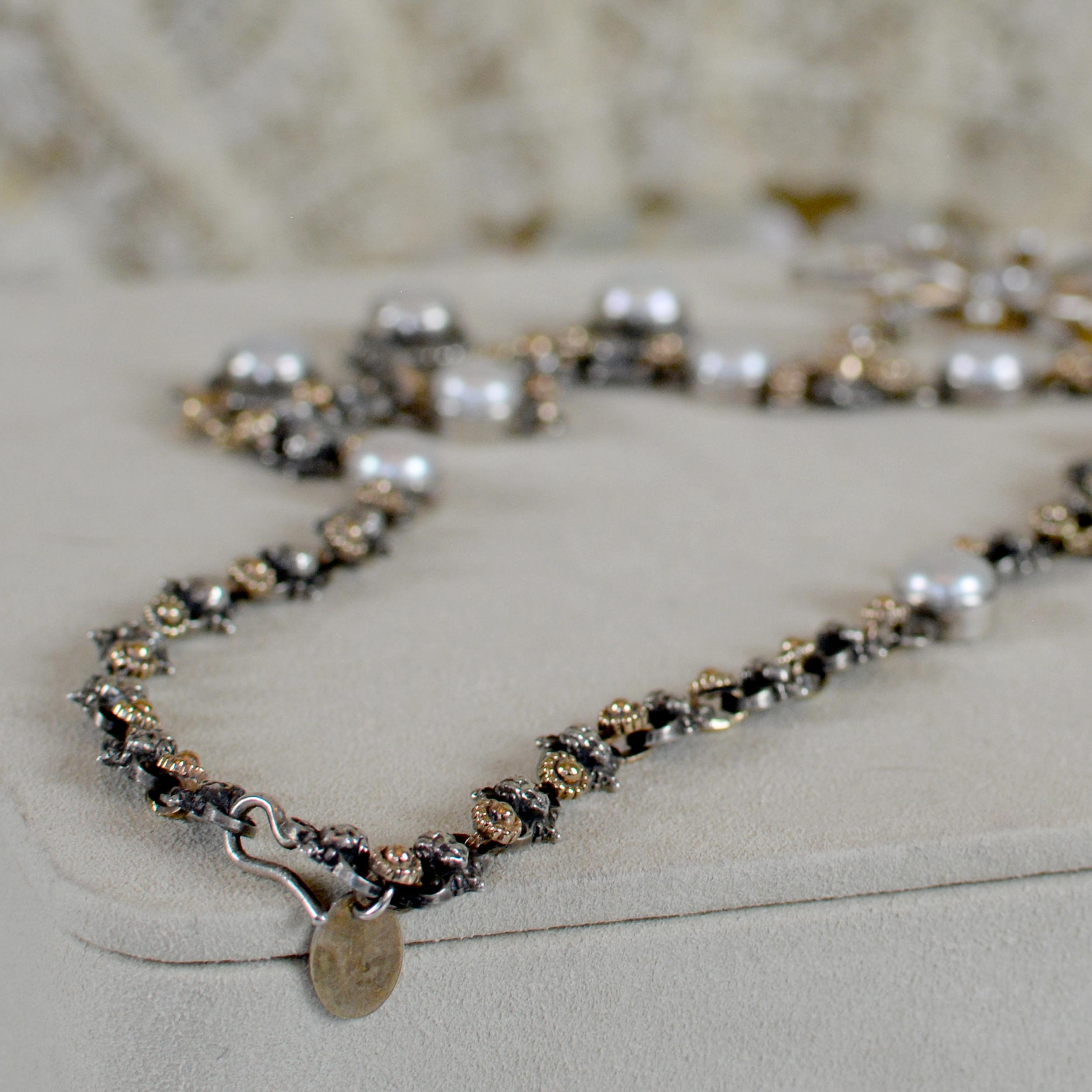 Jill Garber-Halskette mit Diamanten und Perlen mit Sternschliff - 14 kt. Gold und Silber im Angebot 11