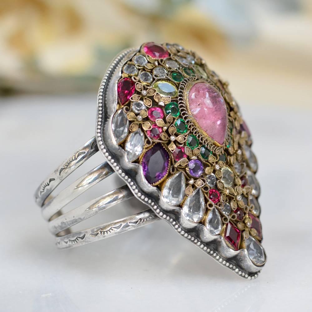 Jill Garber Very Rare Early Hobe' Pear - Pink Tourmaline & Peridot Cuff Bracelet In Excellent Condition In Saginaw, MI