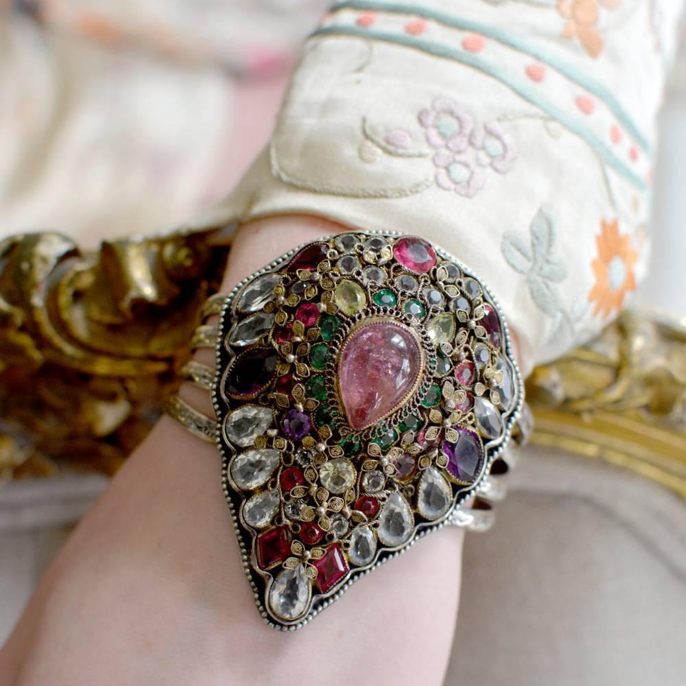 Jill Garber Very Rare Early Hobe' Pear - Pink Tourmaline & Peridot Cuff Bracelet 2