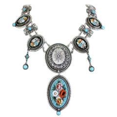 Jill Garber Fine Antique Venetian Micro Mosaic Turquoise Festoon Drop Necklace