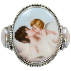 Jill Garber Antique French Porcelain Cupids Kiss & Mother-of-Pearl Cuff Bracelet