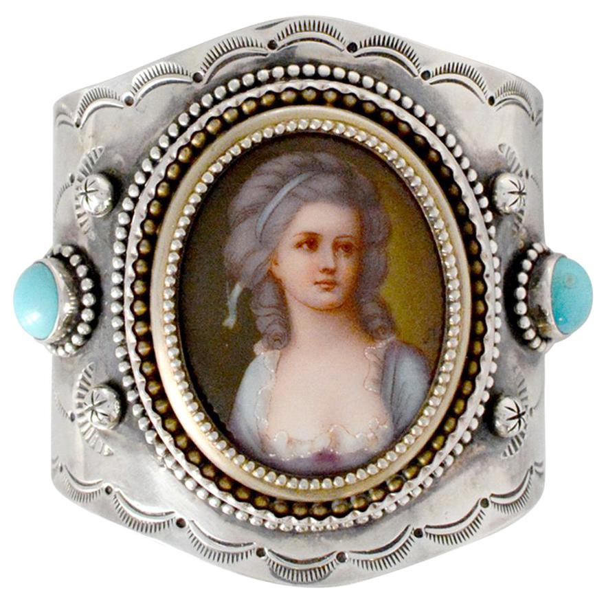 Jill Garber French Portrait Cuff with Turquoise in Sterling Silver and Vermeil