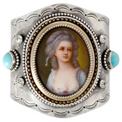 Jill Garber - Manchette portrait française avec turquoise en argent sterling et vermeil