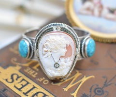 Jill Garber Fine Antique Horseshoe Cameo with Diamond and Turquoise Bracelet