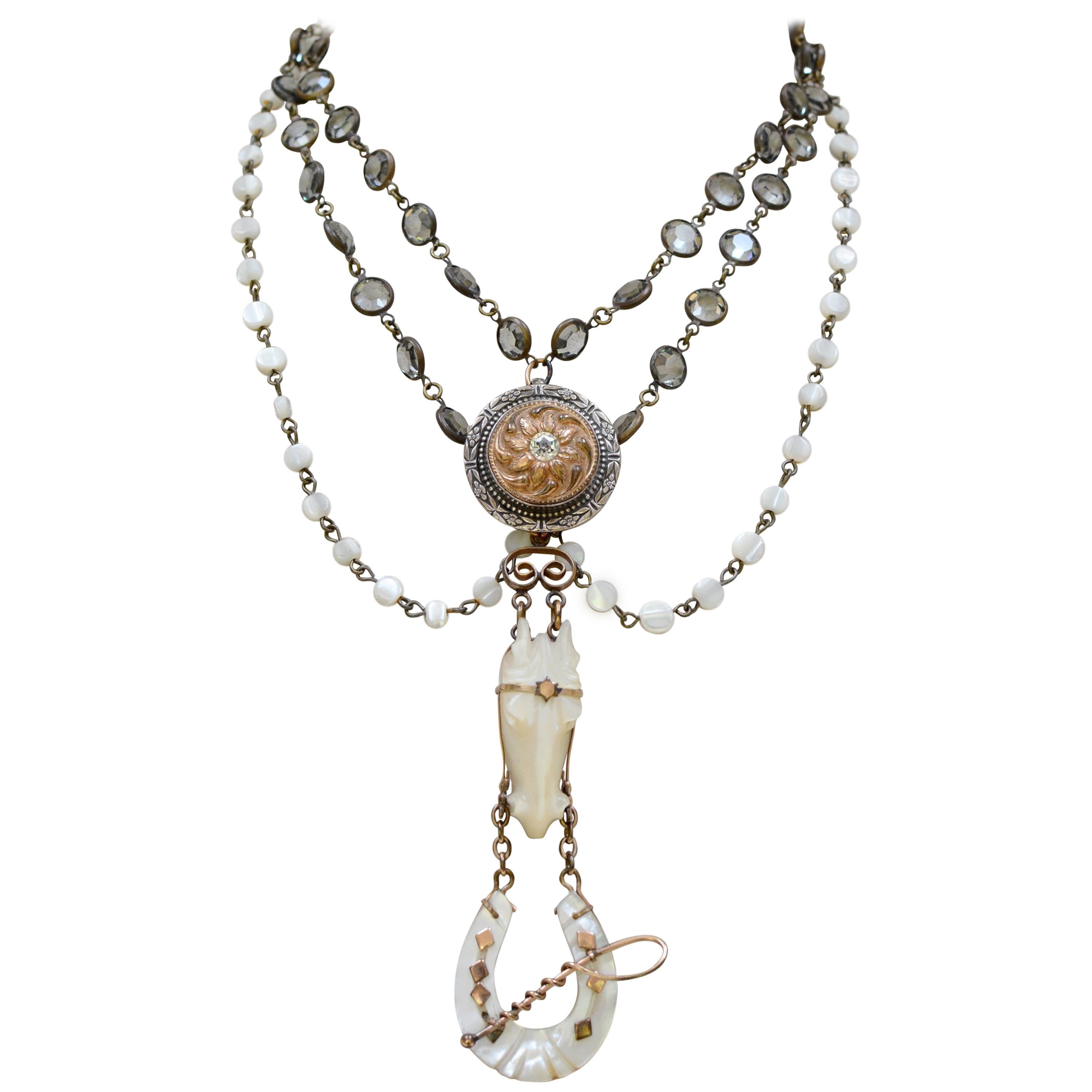 Jill Garber Love Token Necklace with Rare Carved Antique Mother-of-Pearl Horse