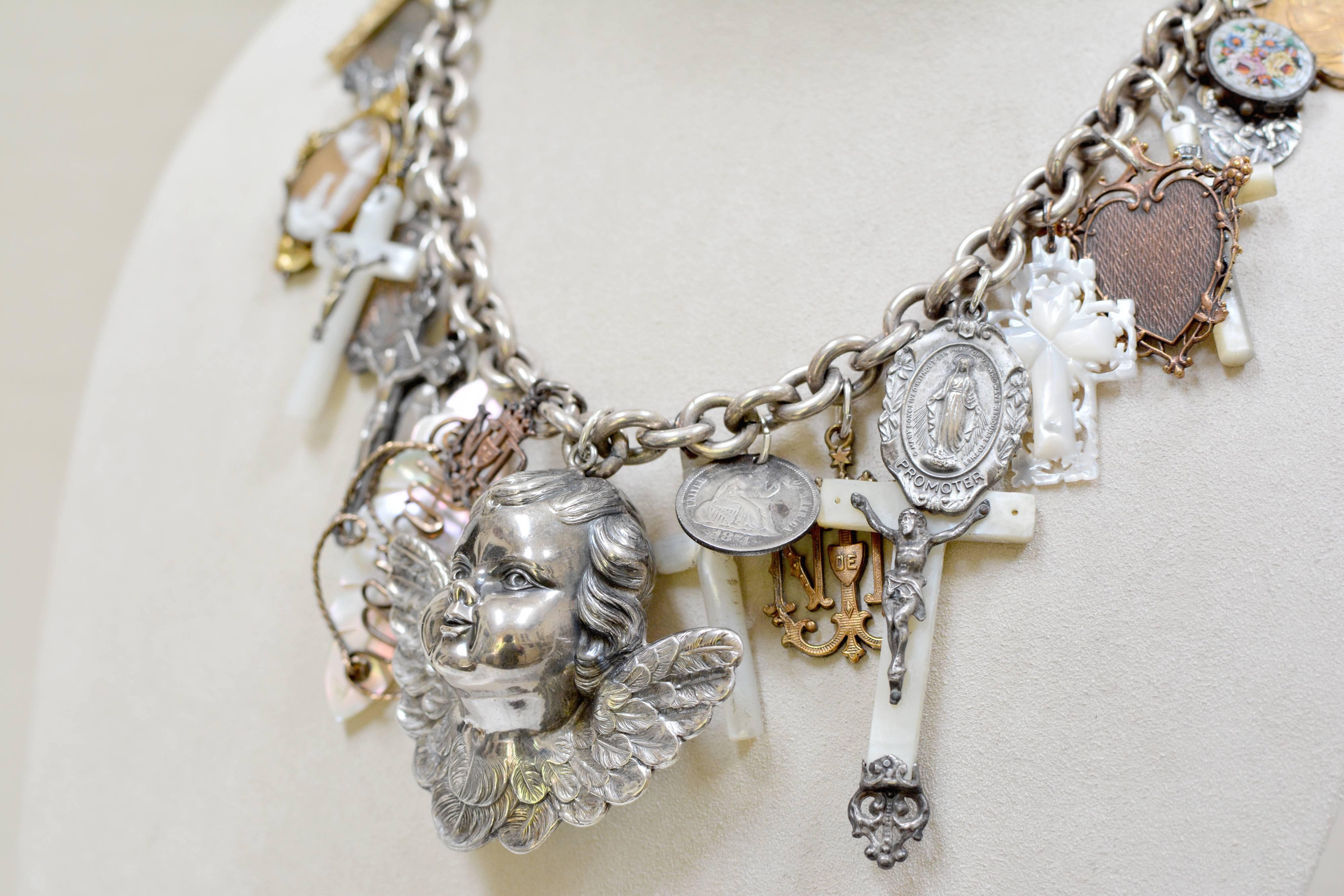 Jill Garber One of a Kind Angels and Talisman Charms Love Token Necklace In Excellent Condition In Saginaw, MI