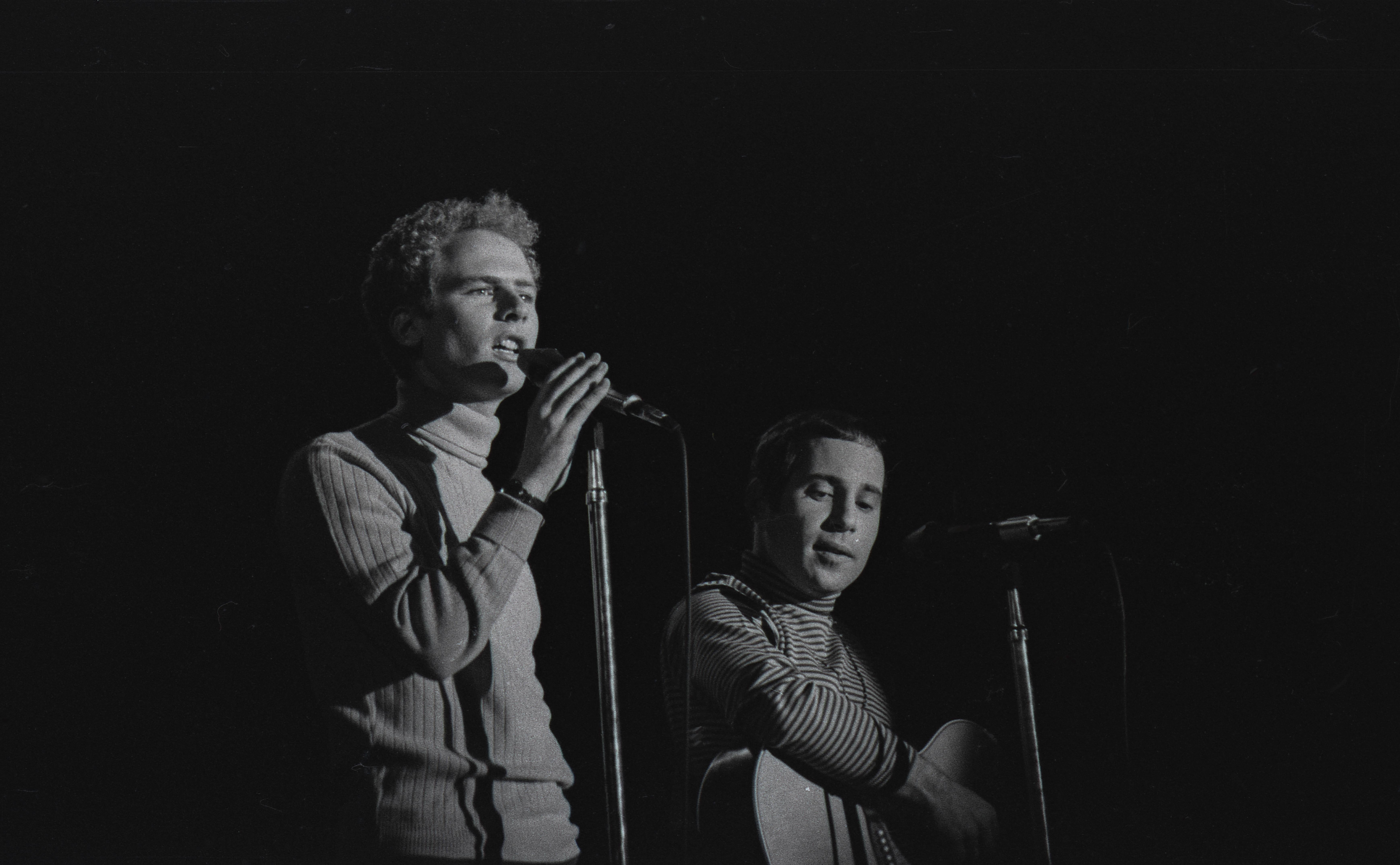 Jill Gibson Black and White Photograph - Simon and Garfunkle Performing at Monterey Pop Festival Fine Art Print
