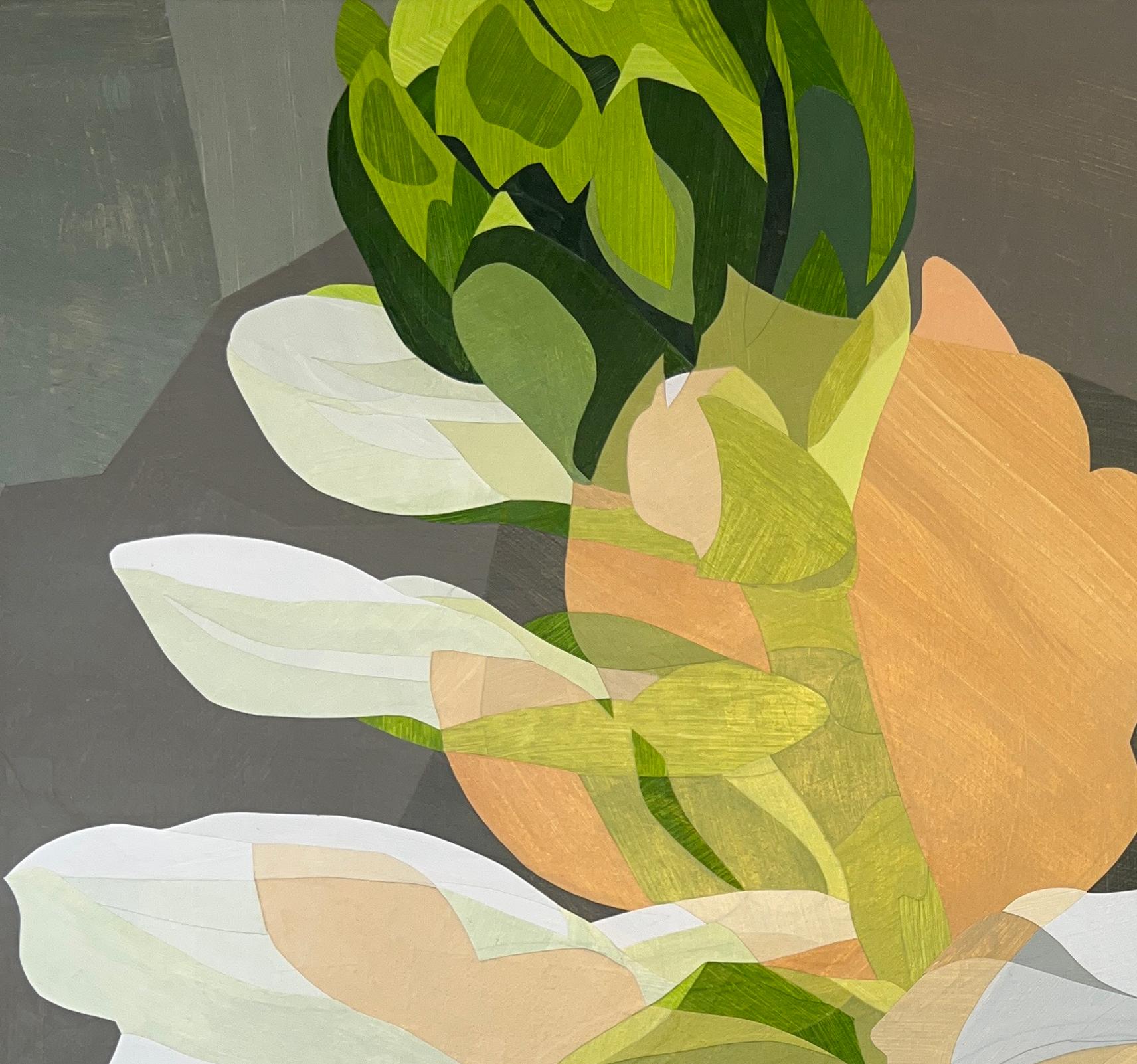 Collage contemporain de Jill Haas.

Up&Up a grandi en regardant sa grand-mère et sa mère peindre des fleurs, acquérant ainsi l'amour de la feuille et du pétale. Son sujet s'inspire de la sagesse des générations précédentes. L'artiste réalise des