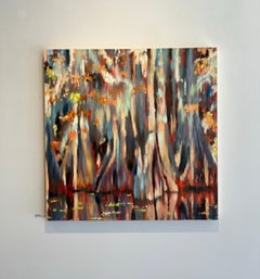Contemporary Impressionist Landscape Oil Painting, Swamp Scene, Louisiana, Vivid
