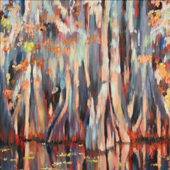 Contemporary Impressionist Landscape Oil Painting, Swamp Scene, Louisiana, Vivid