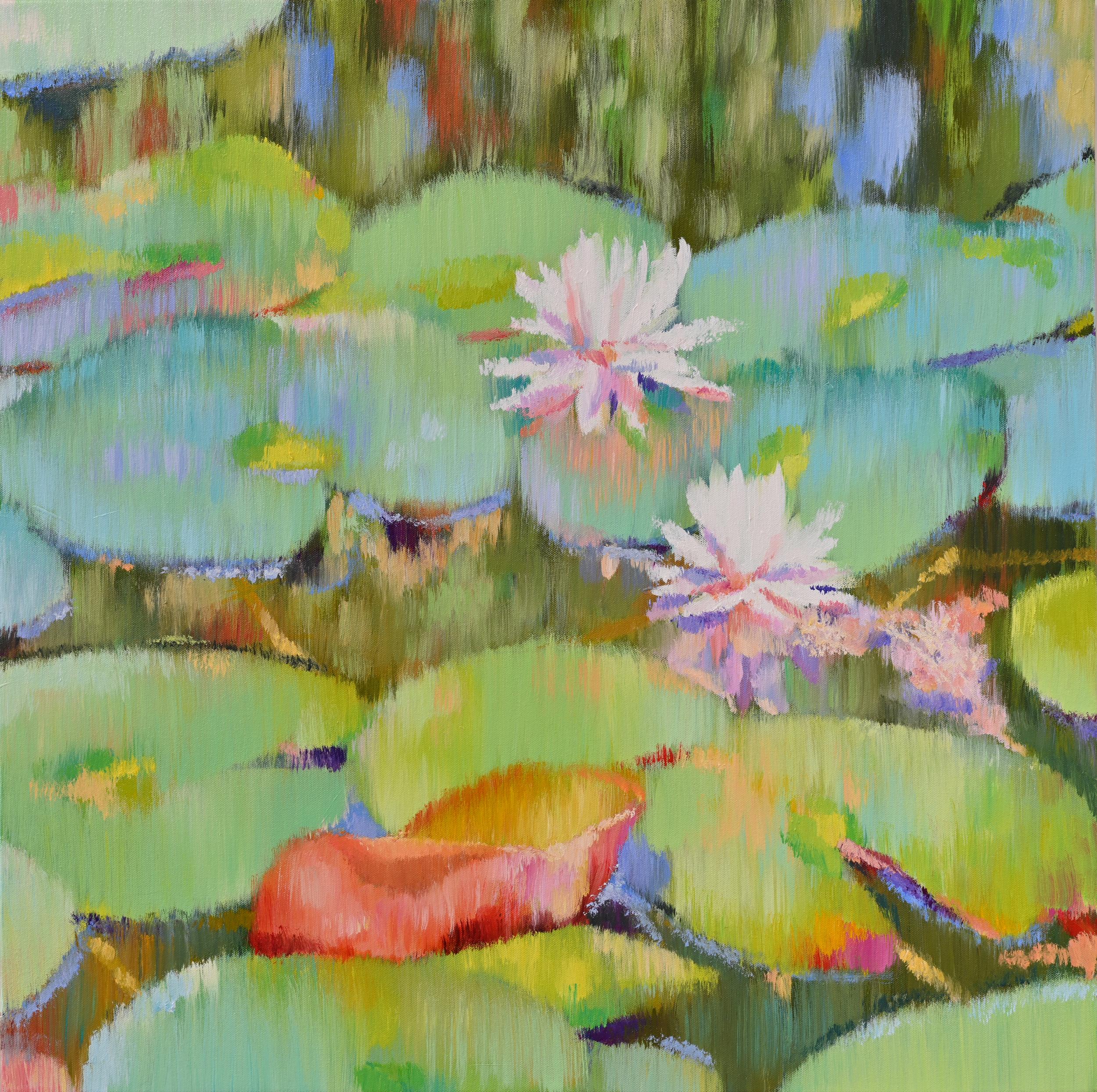 Jill Hackney Landscape Painting - "Giverny XIII" Contemporary, Oil Painting, Canvas, Still Life, Waterscape