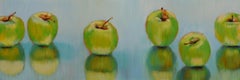 "Triptyque de pommes vertes", nature morte à l'huile sur panneau