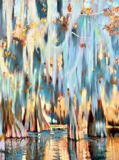 Pintura de paisaje de estilo impresionista, Pantano, Agua, Óleo sobre tabla, Jill Hackney