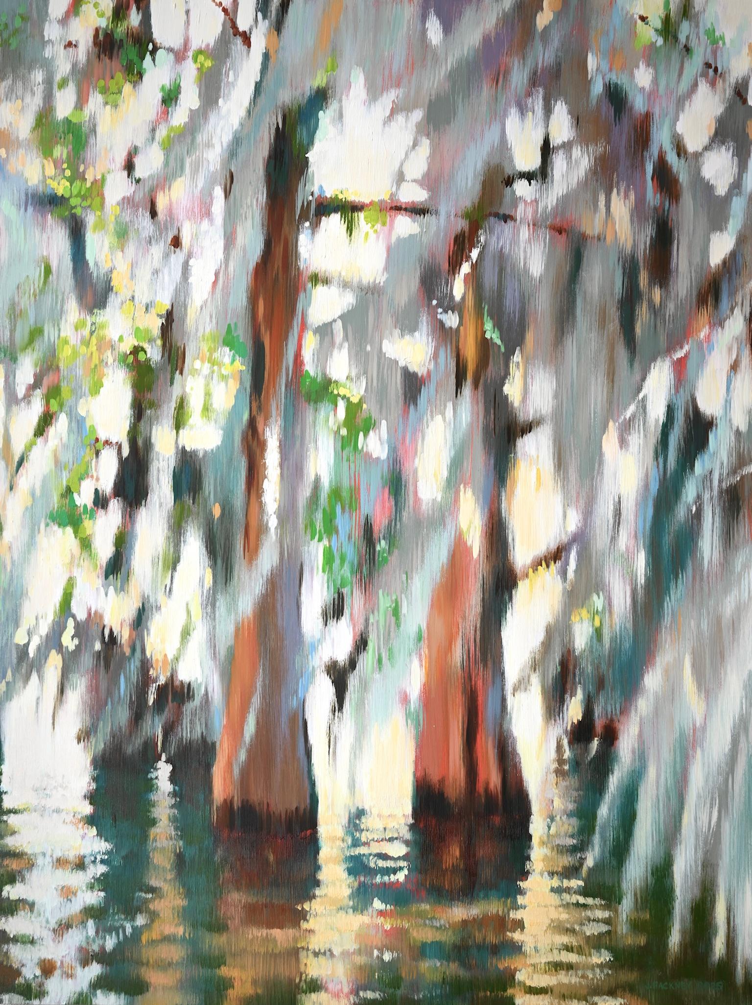 Impressionist Style Landscape Painting, Swamp, Water, Oil on Panel, Jill Hackney
