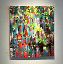 Paysage de bayou de Louisiane, huile sur panneau - 46 x 40,5 in - Jill Hackney, 2025