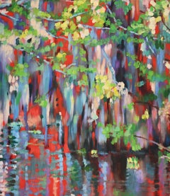 Paysage de bayou de Louisiane, huile sur panneau - 46 x 40,5 in - Jill Hackney, 2025
