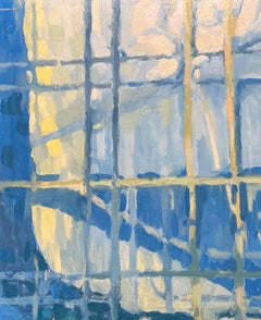 Pittura contemporanea astratta britannica Blu Bianco Grigio forme