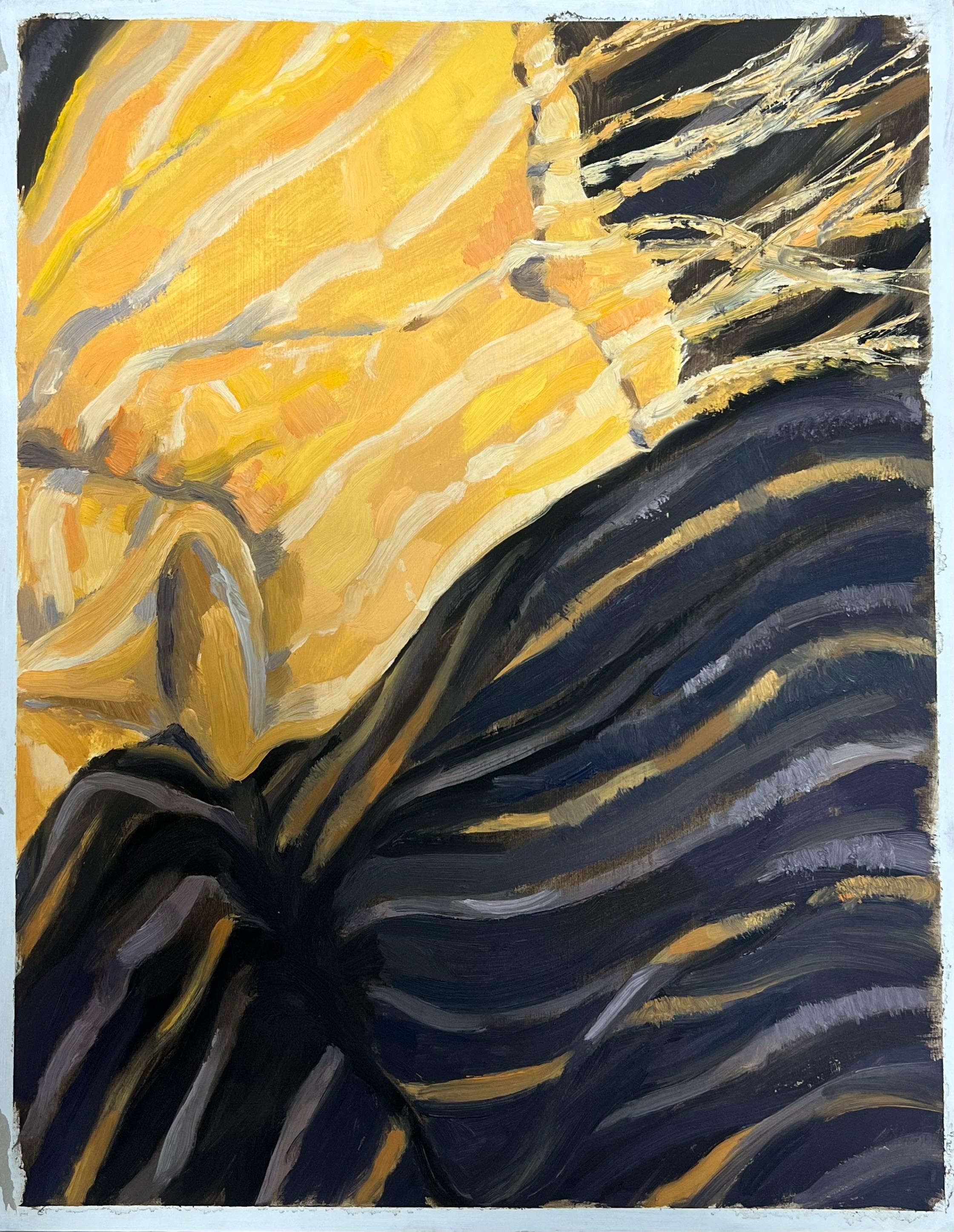 Abstrakte Komposition aus gelben und schwarzen Streifen mit kühnen Pinselstrichen – Painting von Jill Jackson