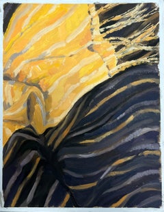 Abstract Composition of Yellow and Black Striations with Bold Brushstrokes