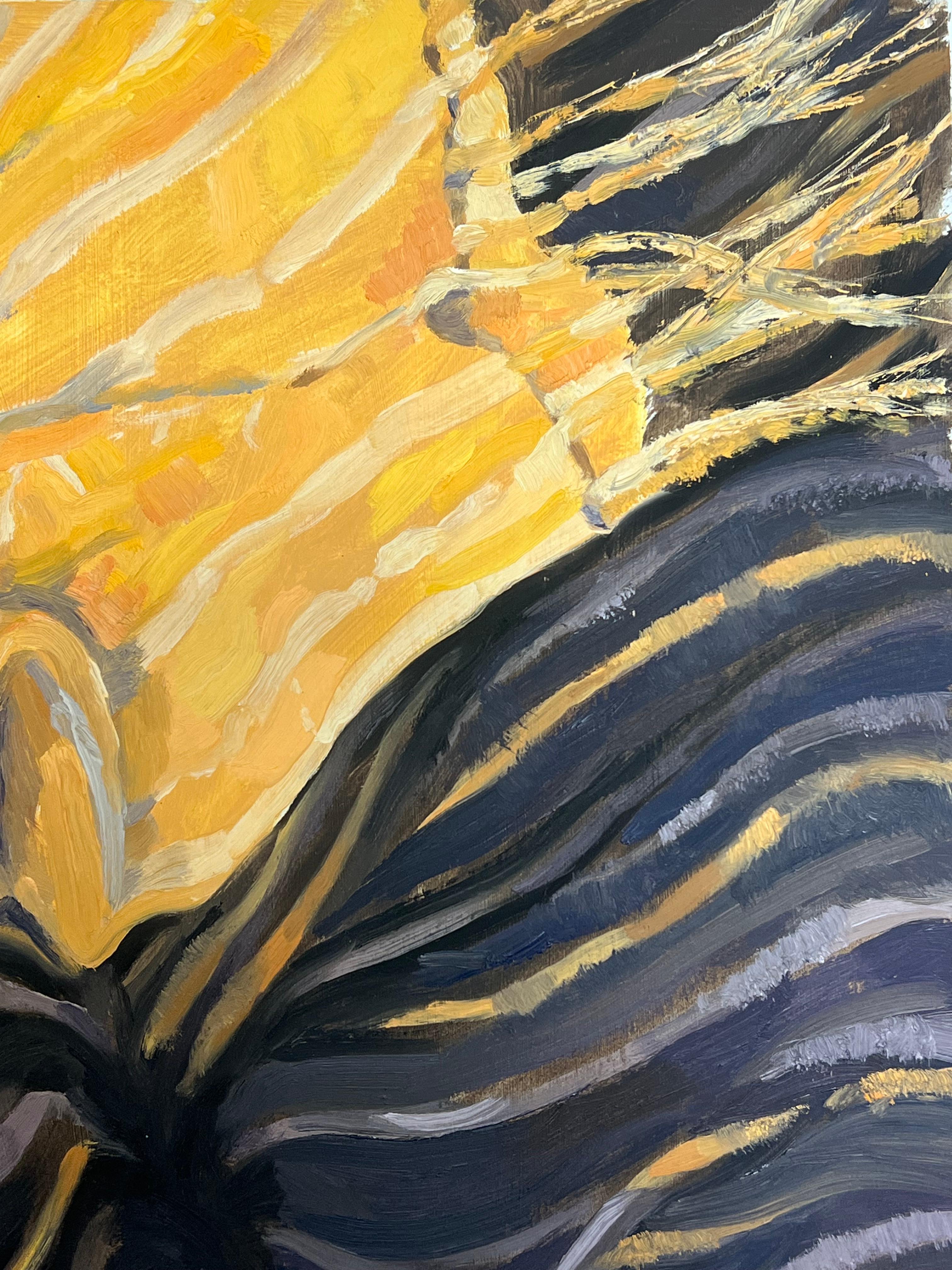 Abstrakte Komposition aus gelben und schwarzen Streifen mit kühnen Pinselstrichen (Moderne), Painting, von Jill Jackson