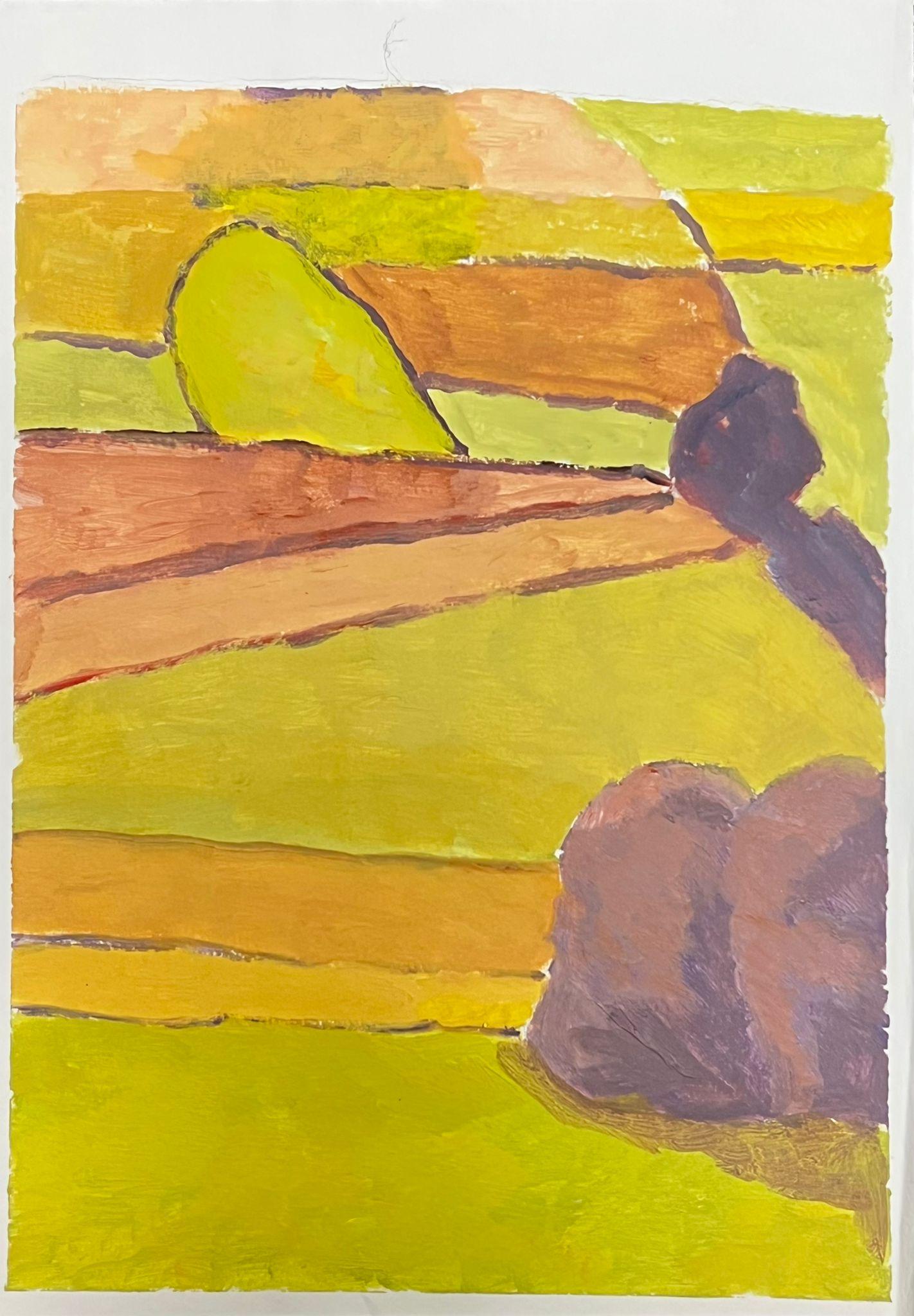 Paesaggio espressionista astratto in vibranti toni di giallo e terra - Painting di Jill Jackson