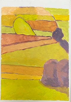 Abstract Expressionist Landscape in Vibrant Yellow and Earth Tones
