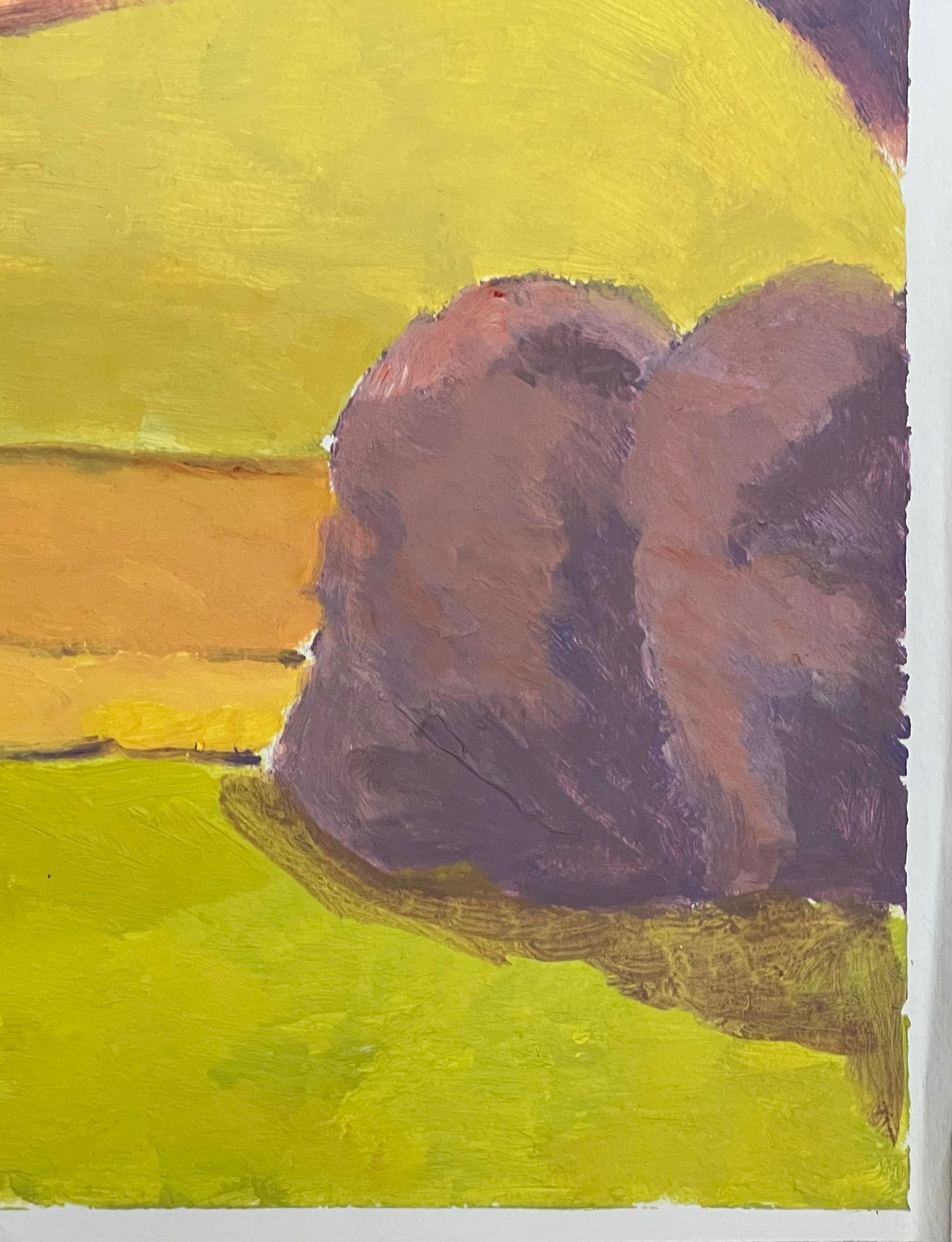 Paesaggio espressionista astratto in vibranti toni di giallo e terra - Painting Moderno di Jill Jackson