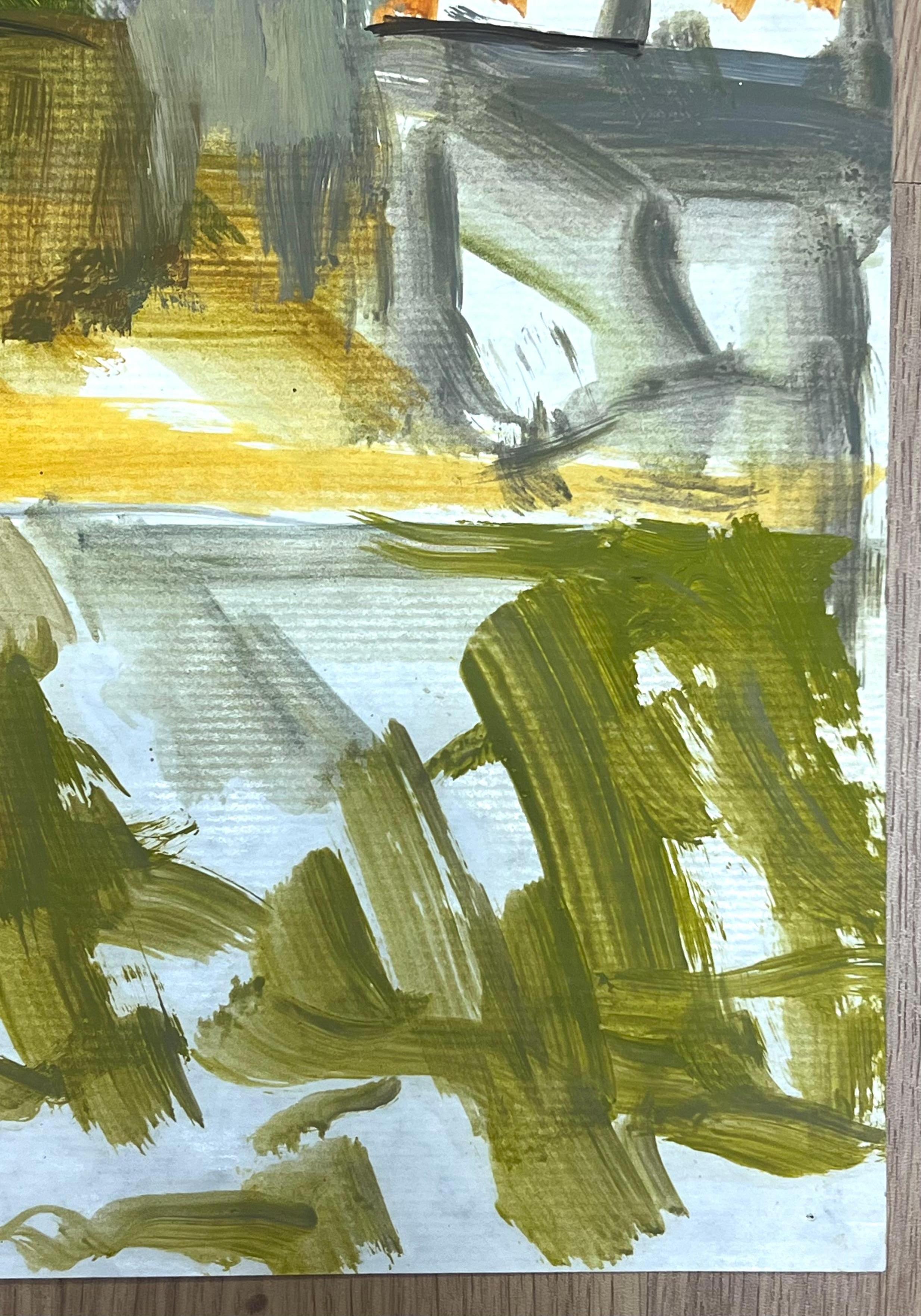 Paesaggio astratto di alberi con pennellate intrecciate in colori terrosi e autunnali - Landscape Painting Marrone di Jill Jackson
