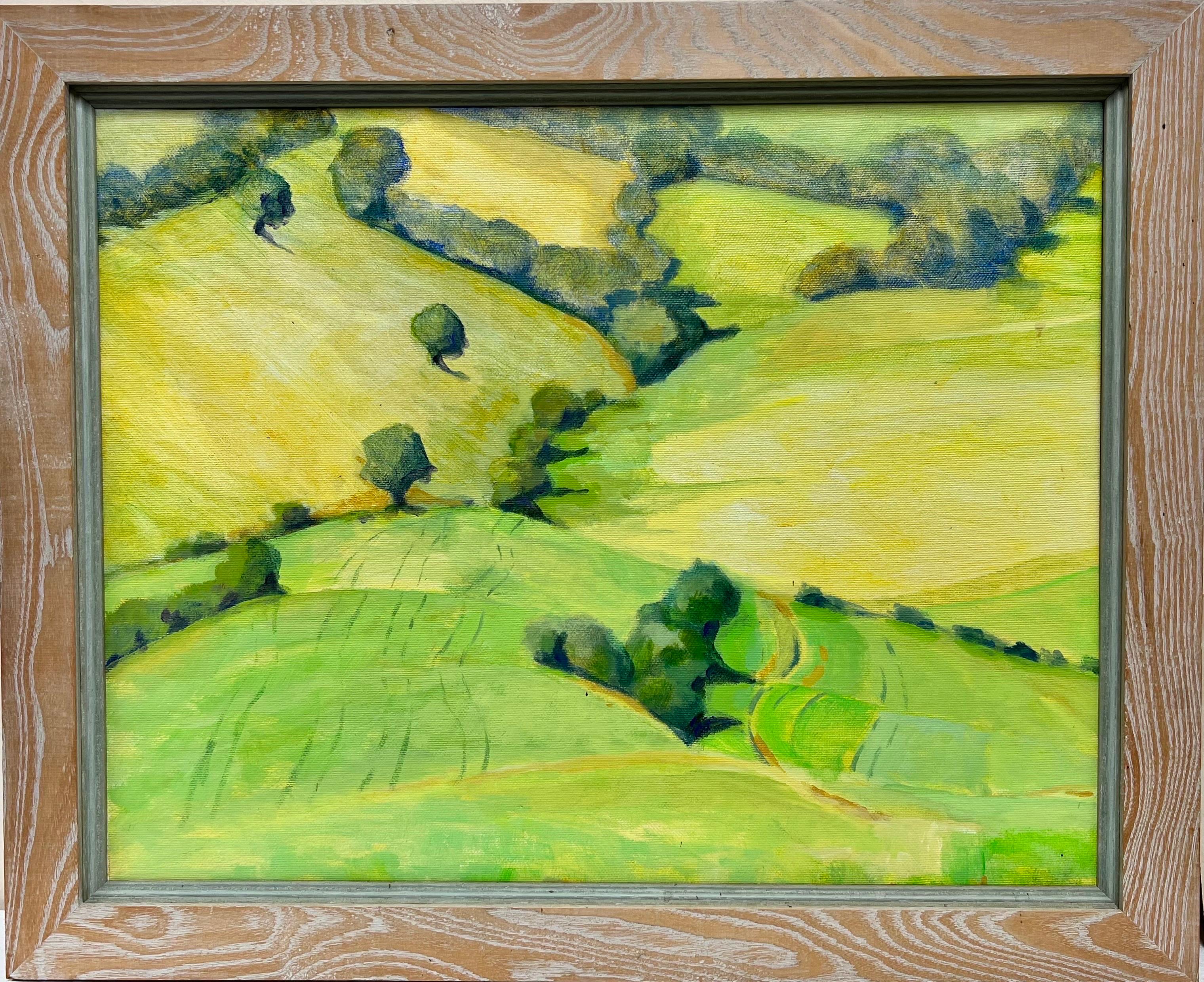 Bright Golden Green Fields, peinture moderniste contemporaine britannique - Painting de Jill Jackson