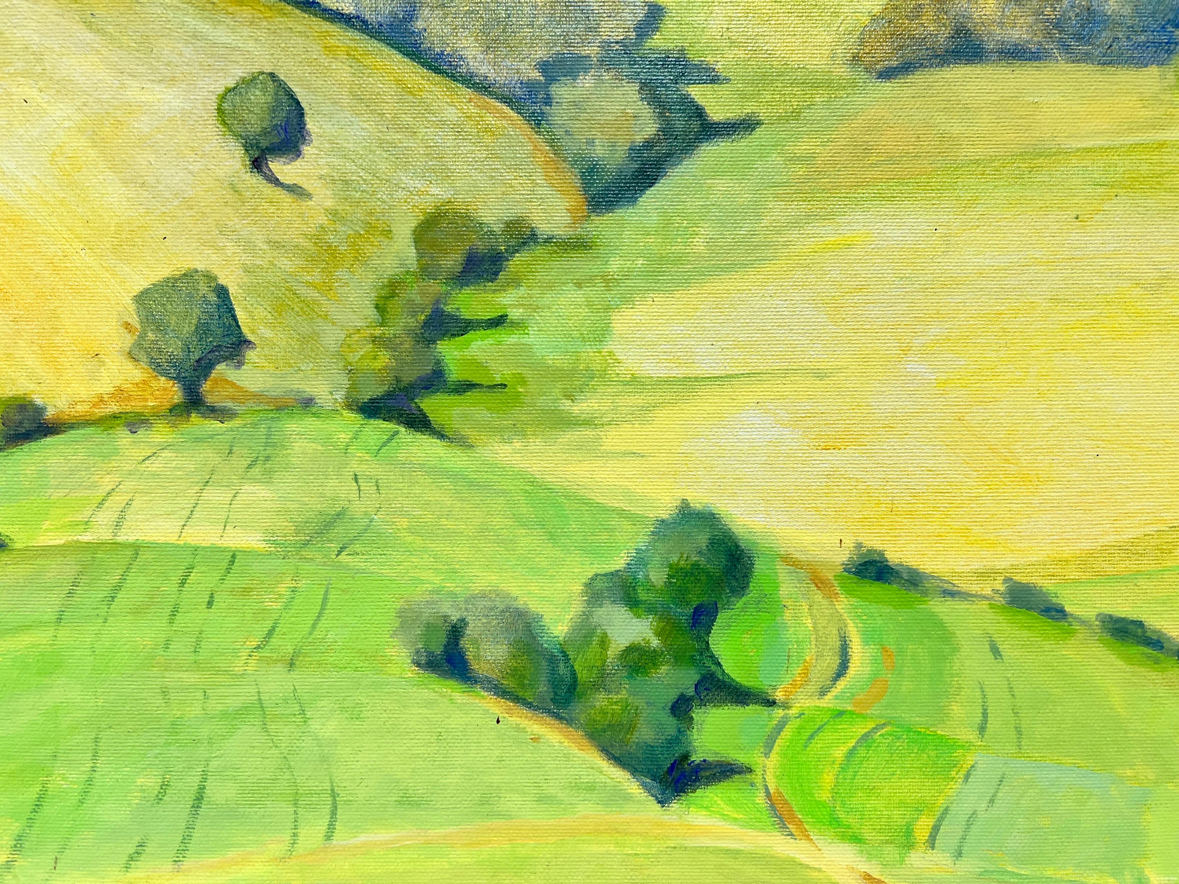 Bright Golden Green Fields, peinture moderniste contemporaine britannique - Moderne Painting par Jill Jackson
