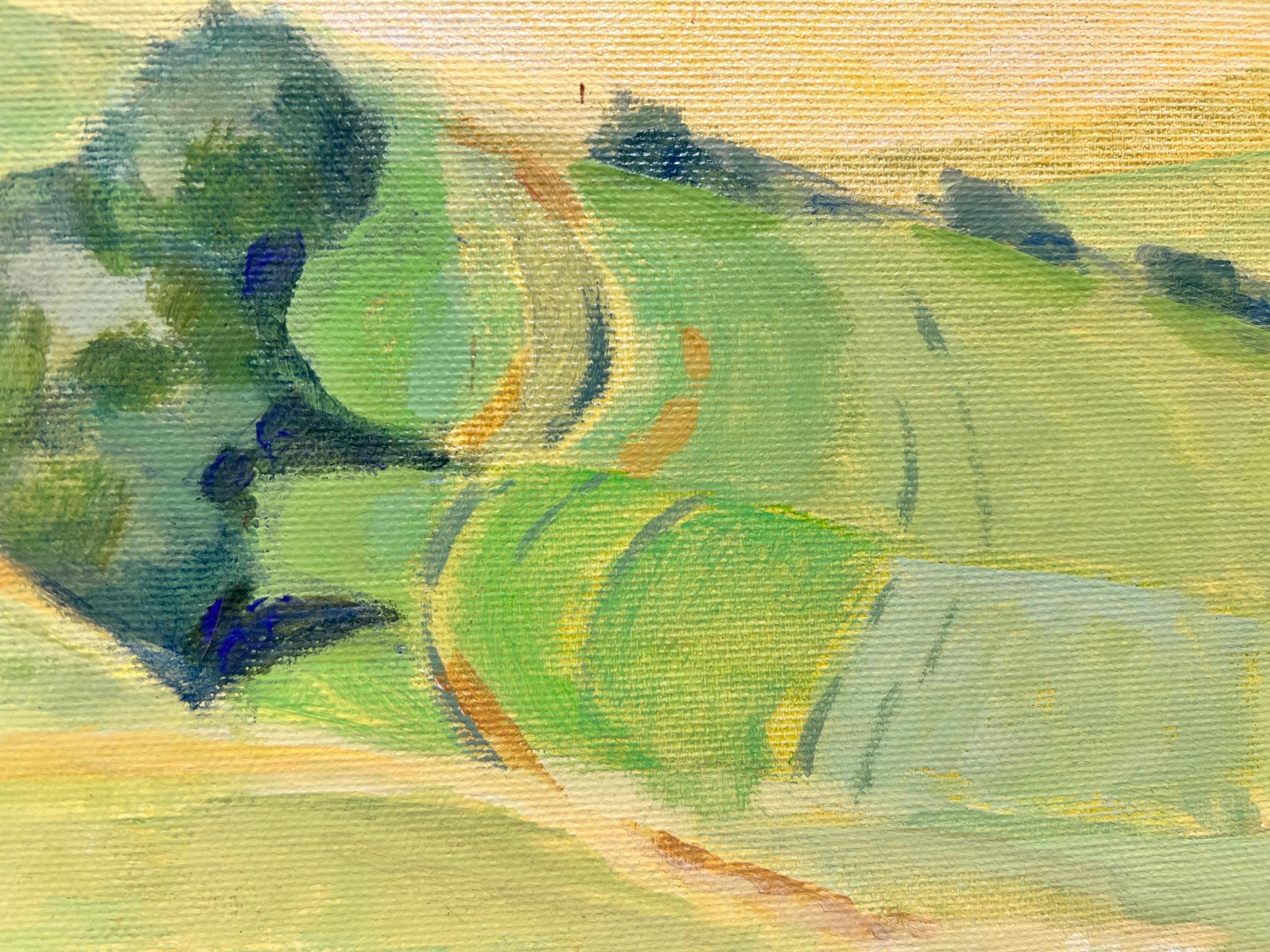 Bright Golden Green Fields, British Modernist Contemporary Painting For Sale 2