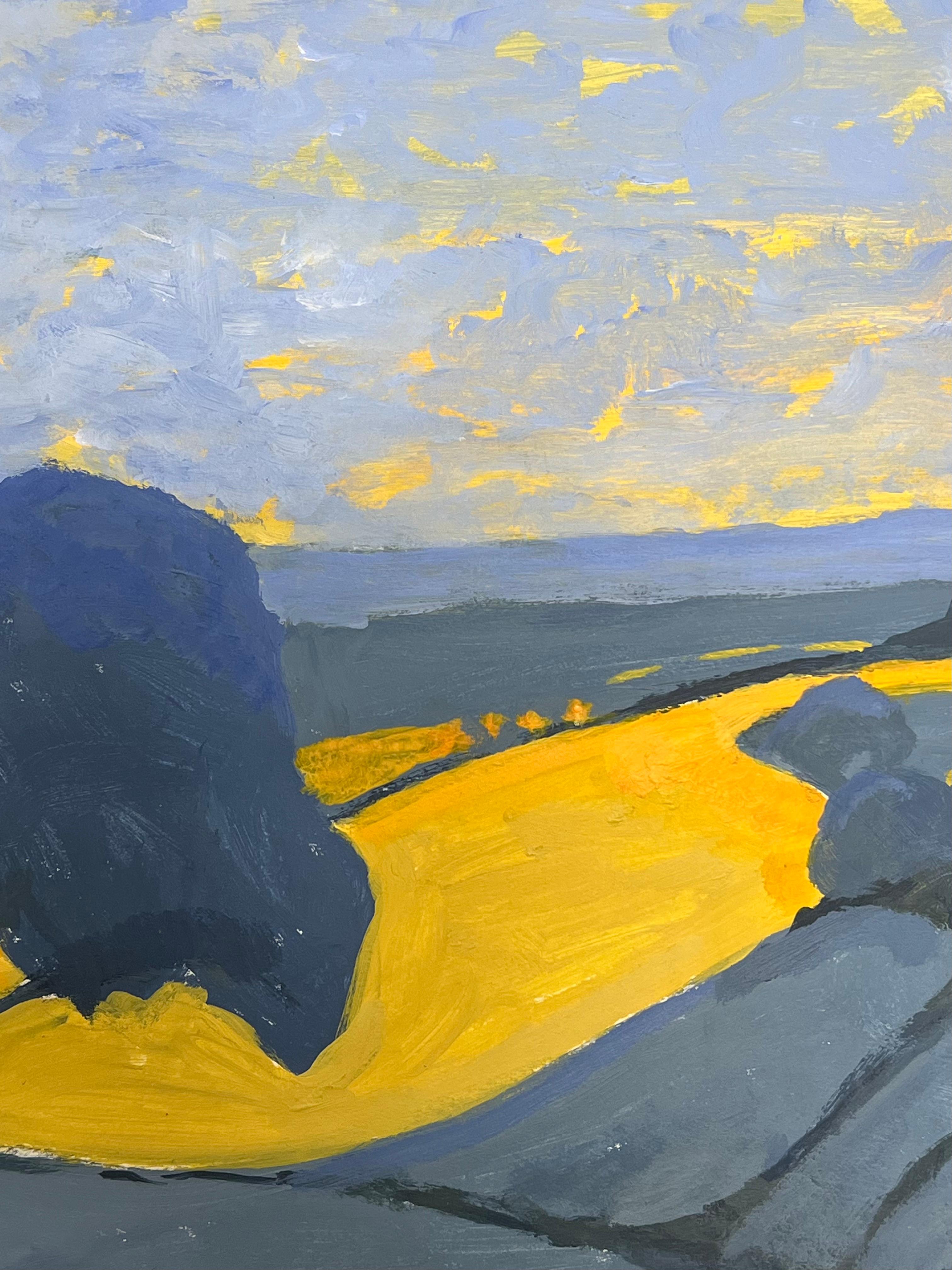 Óleo modernista británico Campos dorados bajo un cielo azul estrellado - Painting Moderno de Jill Jackson