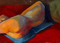 Contemporary British Modernist Oil Nude Lady Laying Down, Fauvist Colors