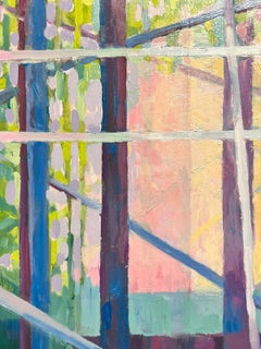 Contemporary British Painting Abstract Window view to Garden green pink
