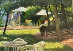 Dappled Light Garden Scene Post-Impressionist Pastel Painting, British