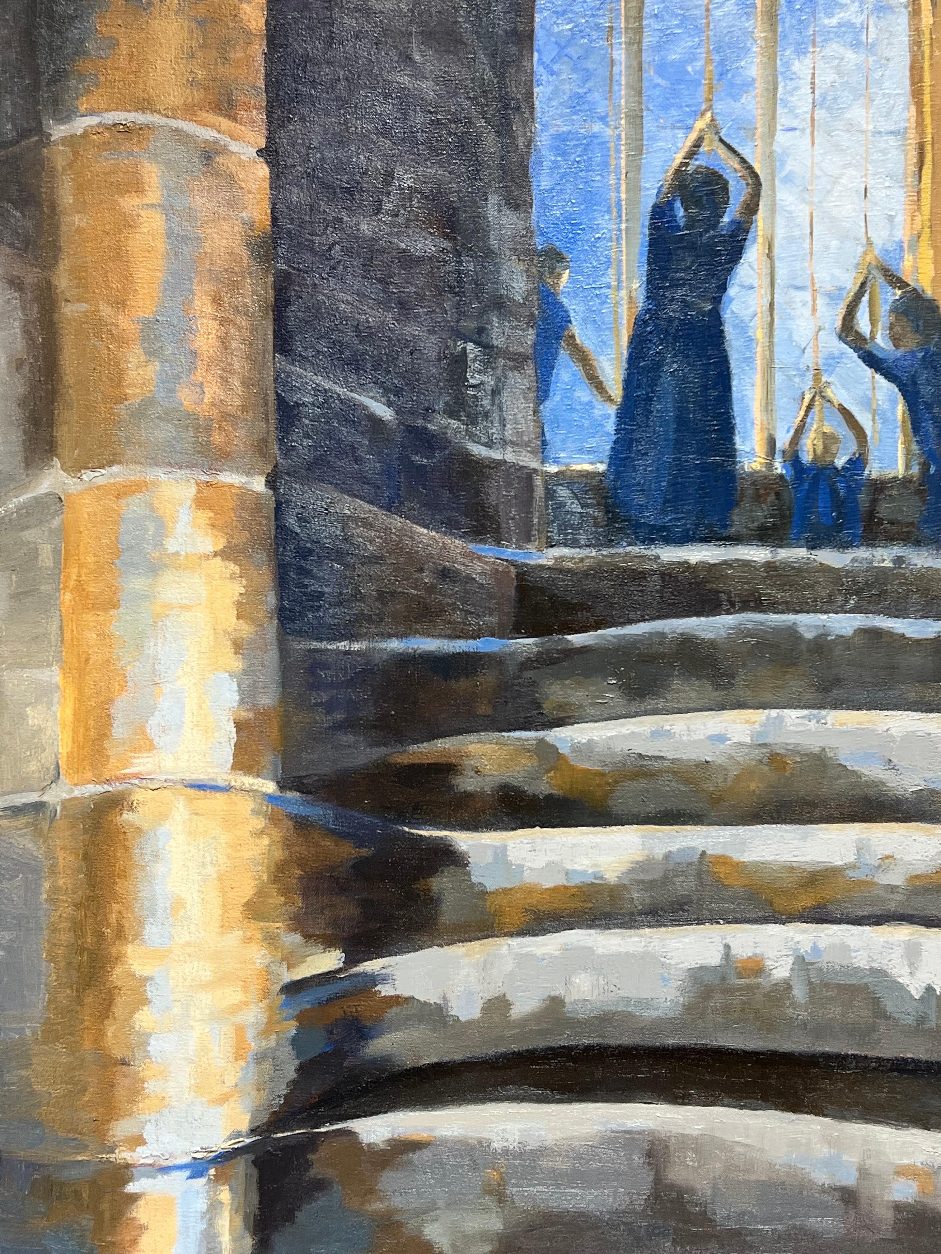 Modern British Oil Painting Bell Ringers in Church Interior, large original work For Sale 1