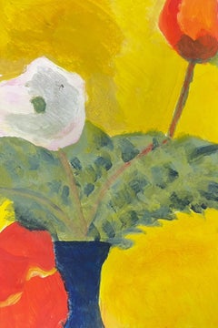 Bodegón floral moderno con fondo amarillo intenso